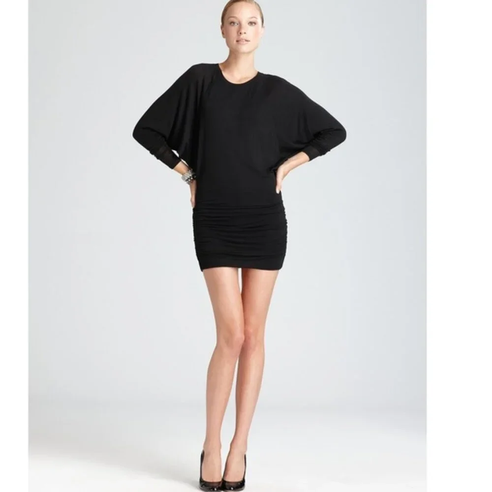 BCBGMAXAZRIA Black Dolman Sleeve Cowl Neck Mini Dress Size Medium - Picture 1 of 10